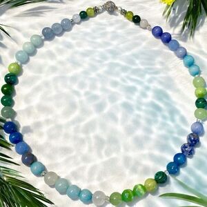 One of a Kind Wildberries & Grass Genuine Gemstone Handmade Jade Lapis Quartz